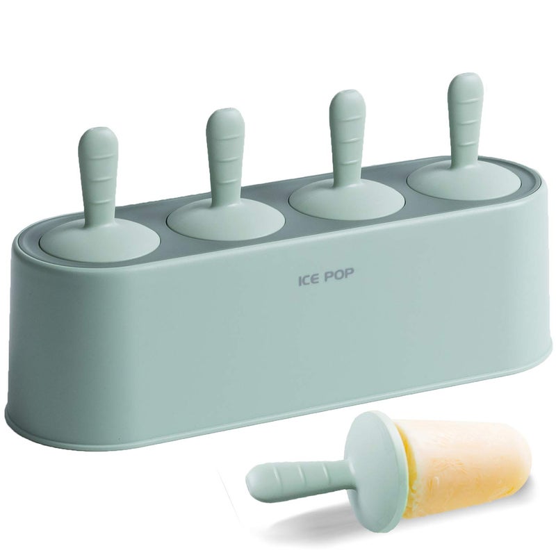 WYOK Popsicle Mold Set 4 Pieces Homemade Silicone Popsicle Maker Easy Release Ice Cream Molds Reusable DIY Pop Molds (Green, IcyClassic Pops) - Image 1